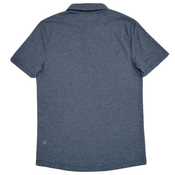Lululemon (Mens Medium) Gray Striped Short Sleeve Stretch Button Polo Golf Shirt - Picture 5 of 6
